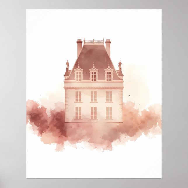 Impression d'architecture à l'aquarelle du Château (Devant)