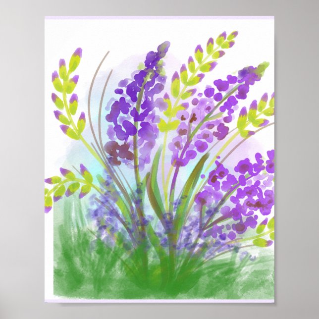 Impression d'art à l'aquarelle de fleurs de lavand (Devant)