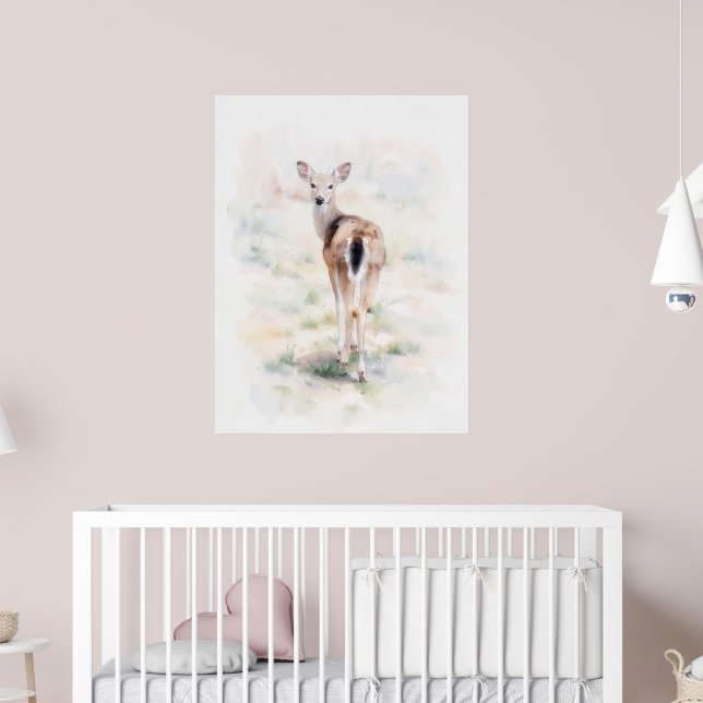 Impression d'art à l'aquarelle de jeune cerf migno (Pépinière 2)