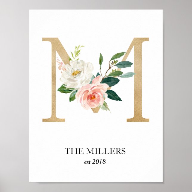 Impression d'art à monogramme, Lettre M, Mariage,  (Devant)