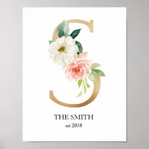 Impression d'art à monogramme, lettre S, mariage, 