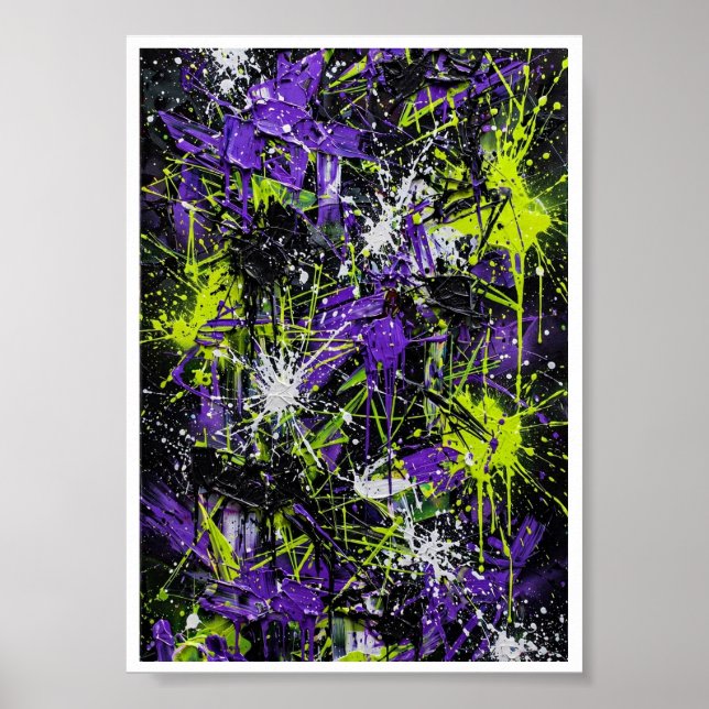 Impression d'art abstrait au néon lime violet Graf (Devant)