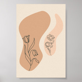 Impression d'art abstrait bohème de ligne florale 