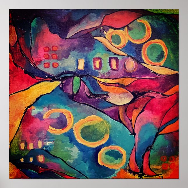 Impression d'art abstrait coloré en acrylique uniq (Devant)