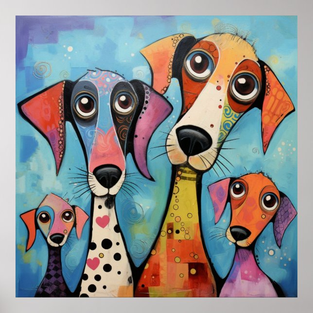 Impression d'art abstrait de chiens colorés, (Devant)
