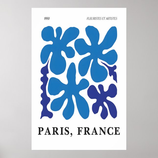 Impression d'art abstrait floral bleu Paris 1950 (Devant)