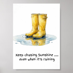 Impression d'art aquarelle Boots Wellies Jaunes