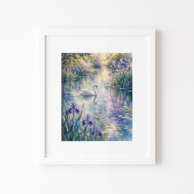 Impression d'art aquarelle Cygne parmi les iris (Créateur téléchargé)