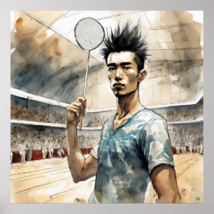 Impression d'art aquarelle de badminton