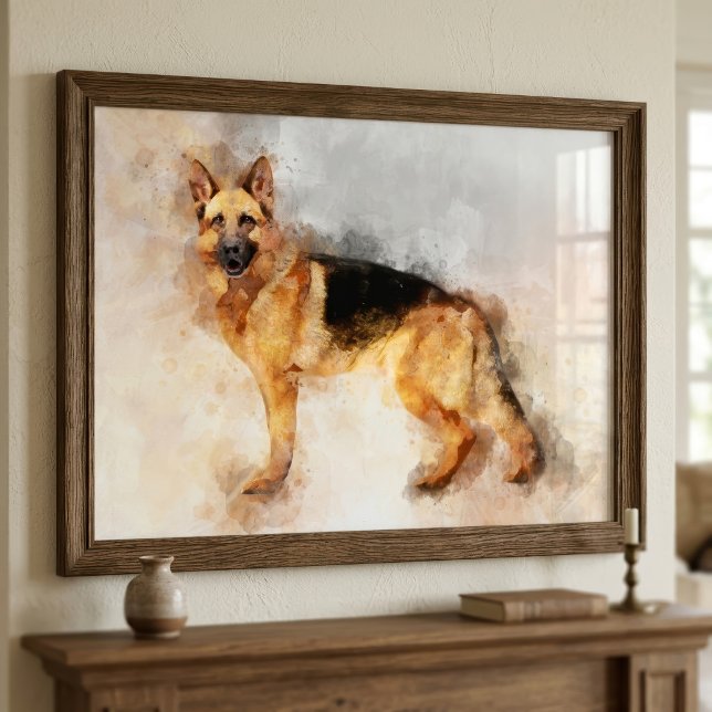 Impression d'art aquarelle de chien berger alleman (German Shepherd Dog Watercolor Art Print. Photo Print)