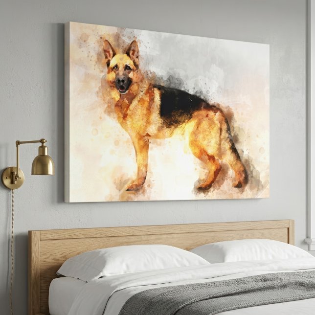 Impression d'art aquarelle de chien berger alleman (German Shepherd Dog Watercolor Art Print. Canvas Print)