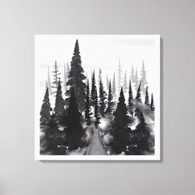 Impression d'art aquarelle de forêt de pins monoch (Recto)
