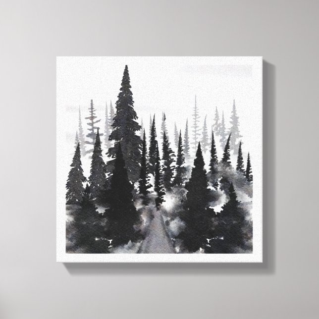 Impression d'art aquarelle de forêt de pins monoch (Recto)
