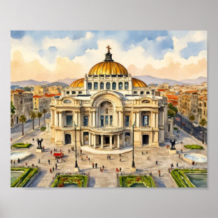 Impression d'art aquarelle de Mexico City