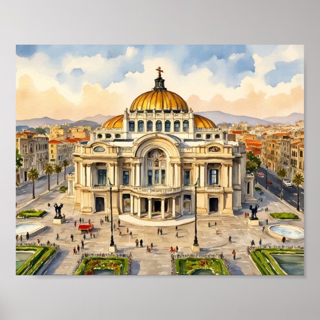 Impression d'art aquarelle de Mexico City (Devant)