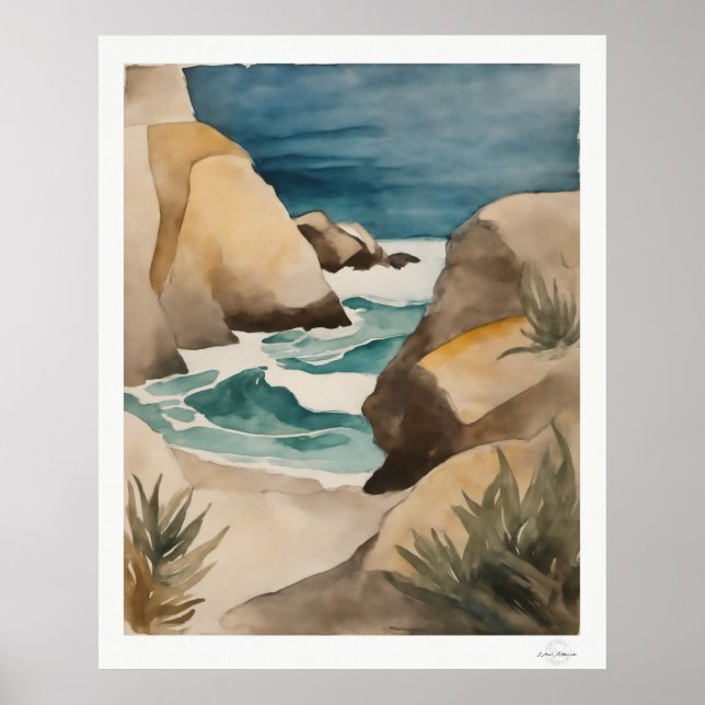 Impression d'art aquarelle de Rocky Cove, piscine  (Devant)