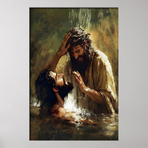 Impression d'art aquarelle du baptême de Jésus Chr