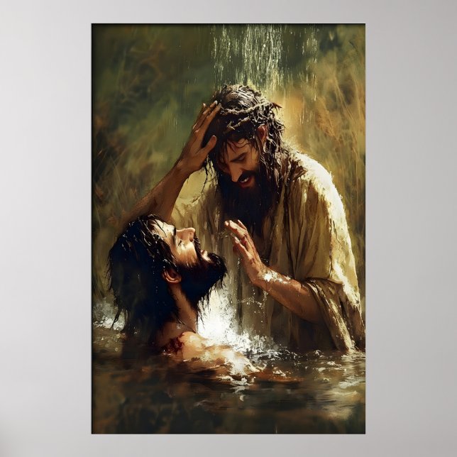Impression d'art aquarelle du baptême de Jésus Chr (Devant)