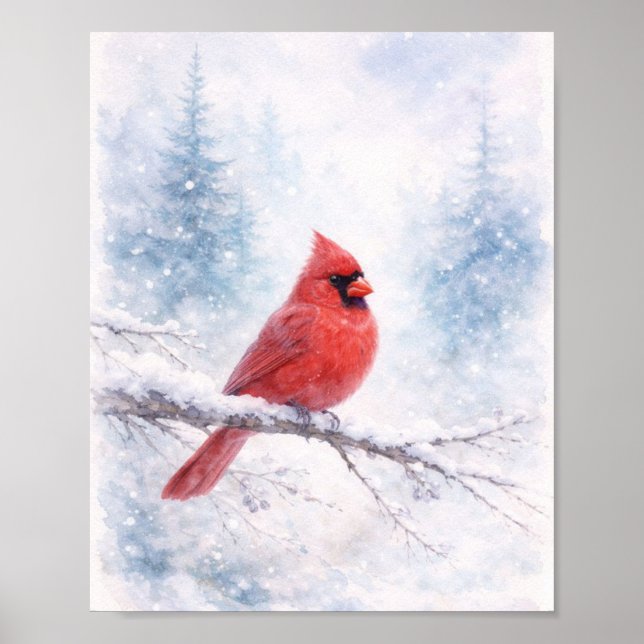 Impression d'art aquarelle hivernale Cardinal Roug (Devant)