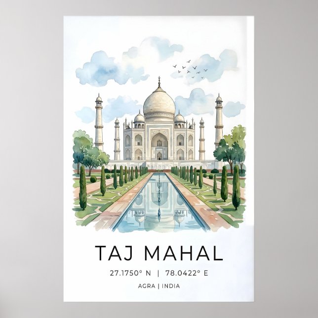 Impression d'art aquarelle majestueuse du Taj Maha (Devant)