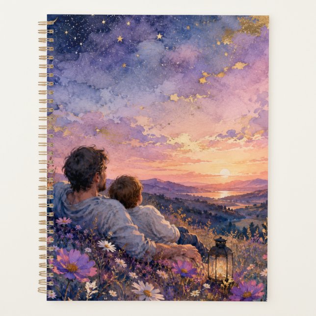 Impression d'art aquarelle Père et Enfant contempl (Devant)