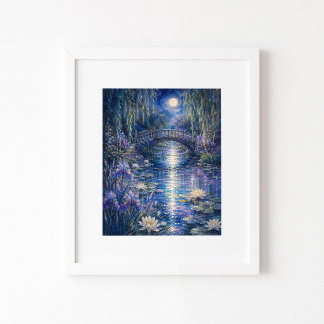 Impression d'art aquarelle Pont au Clair de Lune