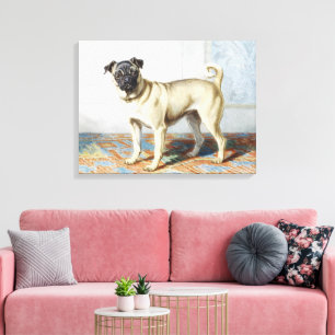 Impression d'art aquarelle vintage de chien pug