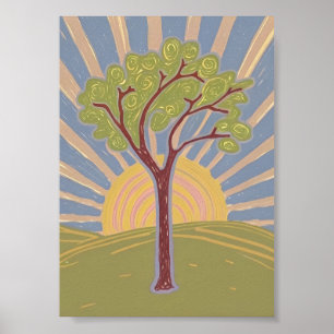 Impression d'art Arbre Abstrait & Soleil Levant