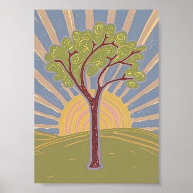 Impression d'art Arbre Abstrait & Soleil Levant (Devant)