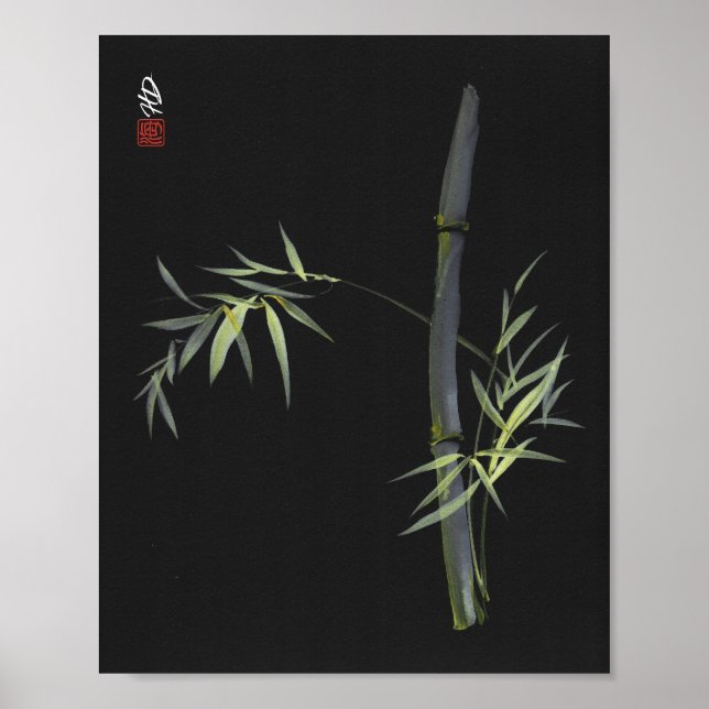Impression d'art au pinceau chinois de bambou vert (Devant)