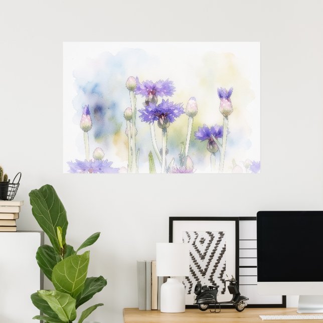 Impression d'art au style aquarelle de Bleuet (Bureau à domicile)