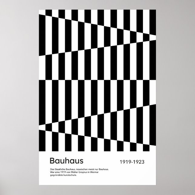 Impression d'art Bauhaus noir blanc en grille rayé (Devant)