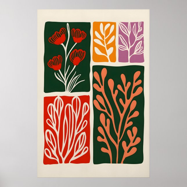Impression d'art botanique abstrait Boho Floral (Devant)