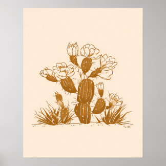 Impression d'art botanique de cactus du désert fle