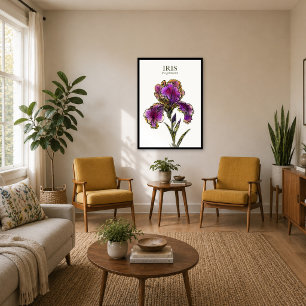 Impression d'art botanique d'Iris barbu