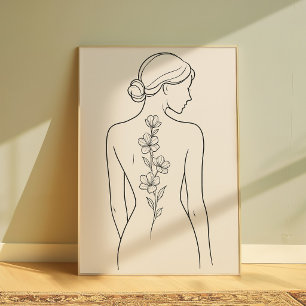 Impression d'art botanique minimaliste de femme en