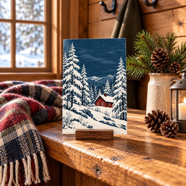 Impression d'art Cabane Rouge Pins Blancs (4 x 6 inch unframed semi-gloss print. Flat printed artwork. Styled scene; props not included.)