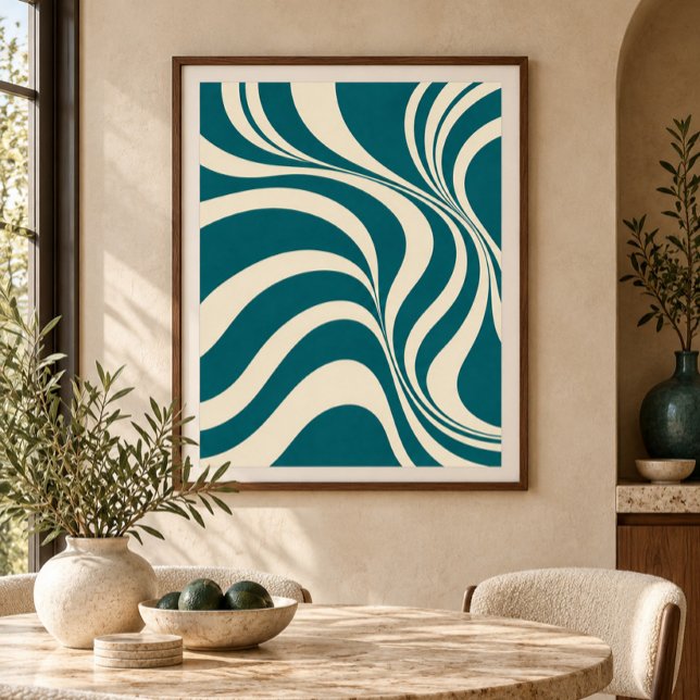 Impression d'art contrepoint sarcelle (Styled display of Teal Counterpoint Art Print. Frame, mat and furnishings shown for illustration; select framing options separately.)