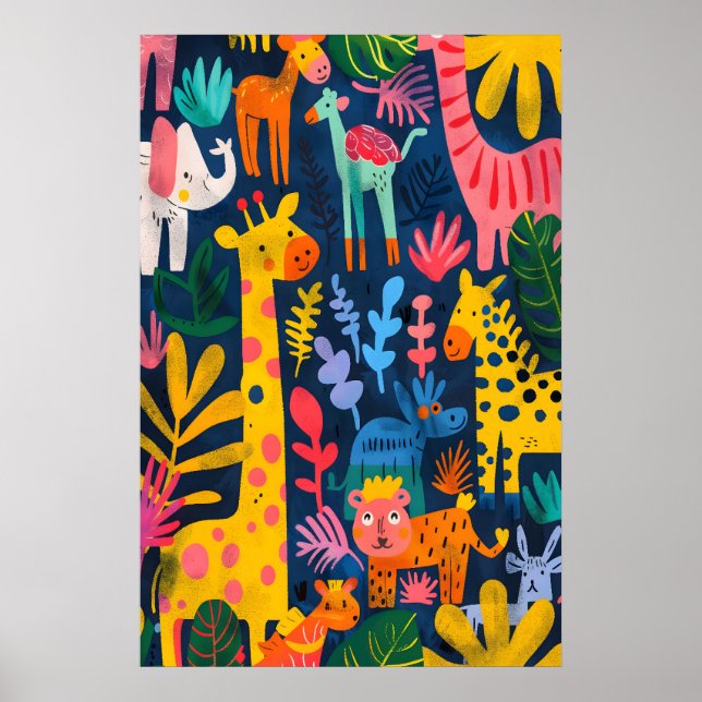 Impression d'art d'animaux de jungle inspirée de M (Devant)