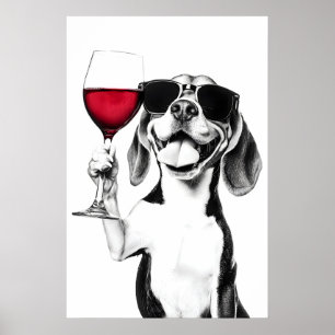 Impression d'art de Beagle buvant du vin Cuisine d