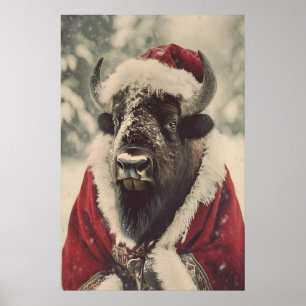 Impression d'art de bison de Noël, animal d'hiver