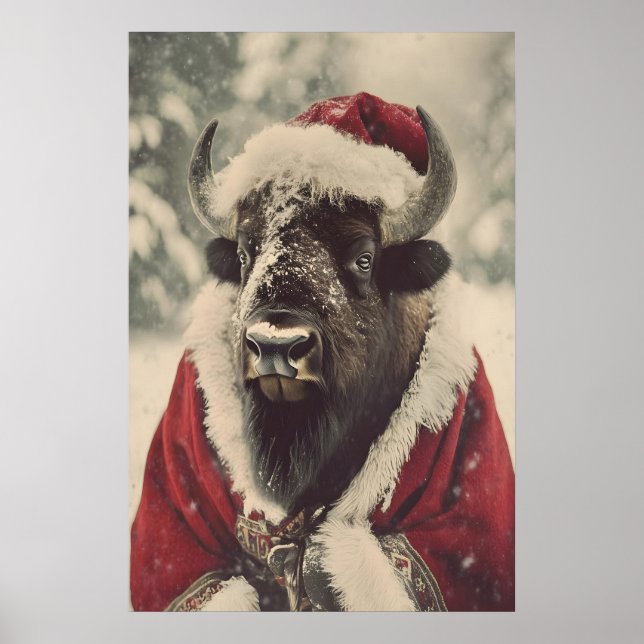 Impression d'art de bison de Noël, animal d'hiver  (Devant)