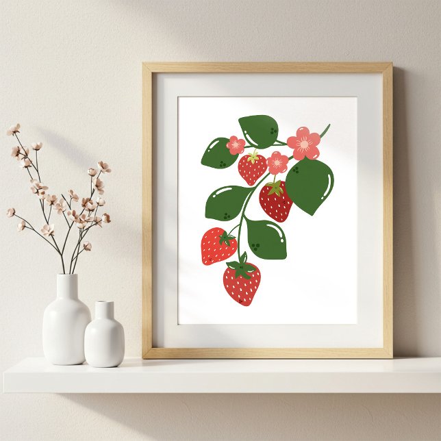 Impression d'art de branche de fraisier dessinée à (Créateur téléchargé)
