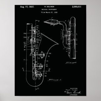 Impression d'art de brevet de saxophone vintage