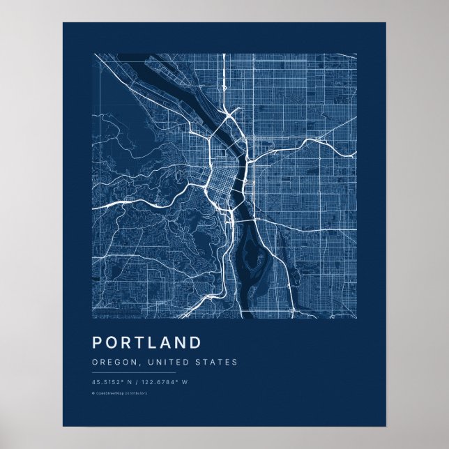 Impression d'art de carte de ville de Portland OR  (Devant)
