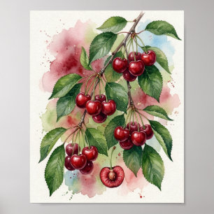 Impression d'art de cerises à l'aquarelle vibrante