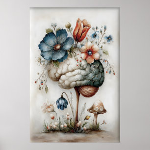 Impression d'art de cerveau floral, surréalisme bo