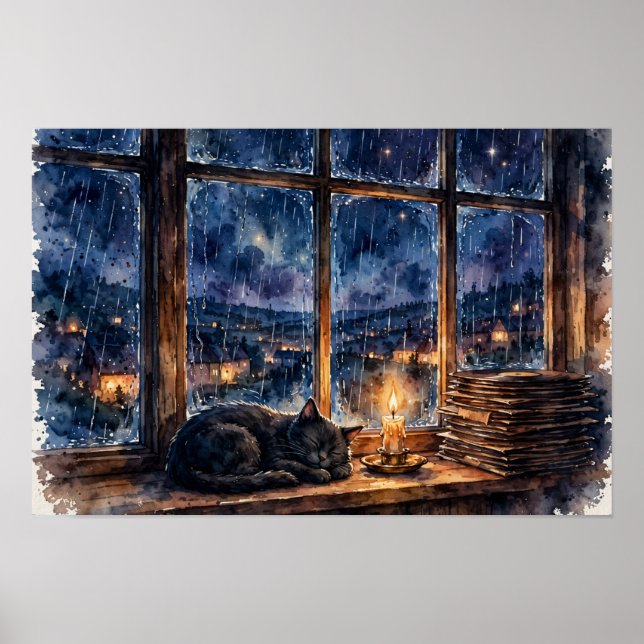 Impression d'art de chat Lofi de minuit — Affiche  (Devant)