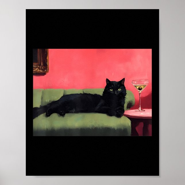 Impression d'art de chat noir avec martini  (Devant)