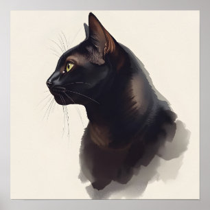Impression d'art de chat noir minimaliste